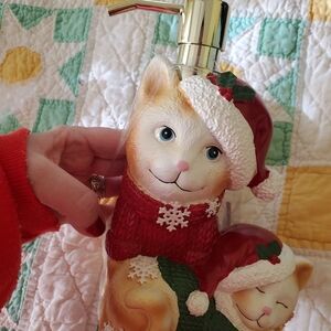 Festive Cat Soap Dispenser - Red and White